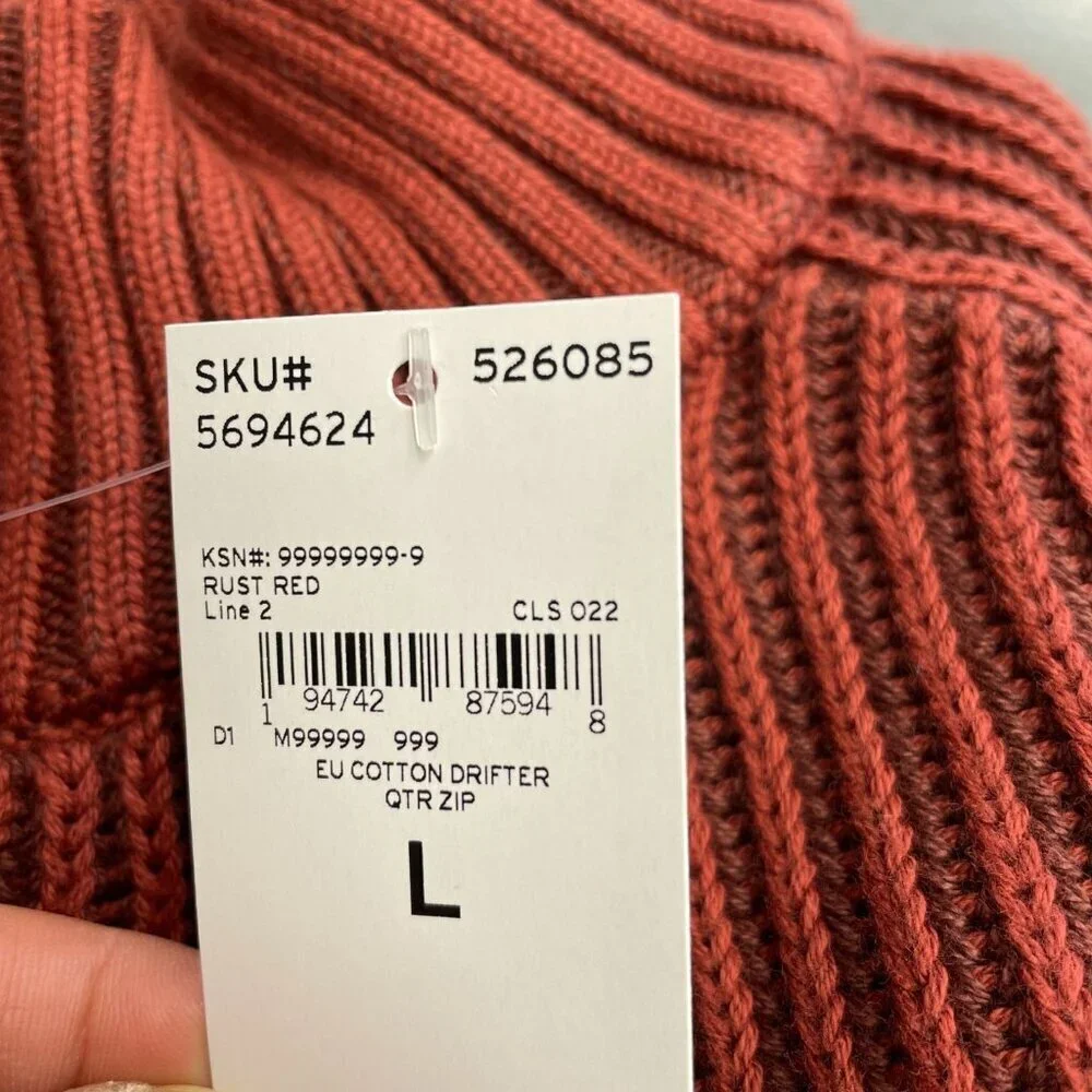 NEW Lands' End Drifter Men's L 1/4 Zip Ribbed Sweater Rust Red 100% Cotton